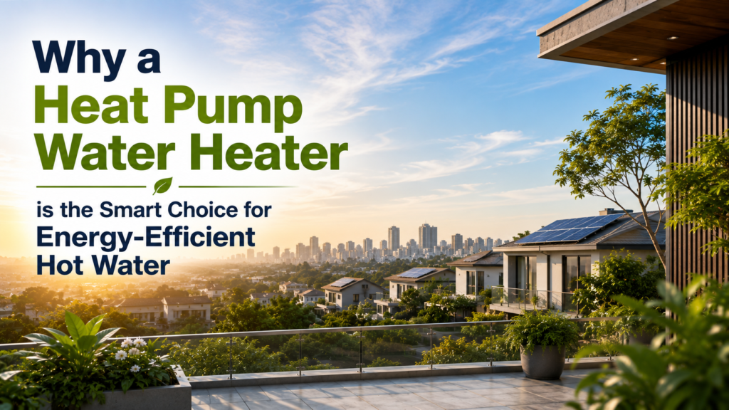 Savemax Heat Pump Water Heater installed at a modern residential building in Pune, providing energy-efficient hot water while reducing electricity consumption and carbon emissions.